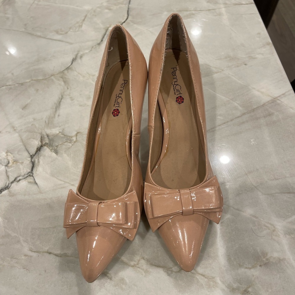 Penny Sue Women's Tan Nude Patent Stiletto Heel Party Pumps Shoes Size 81/2